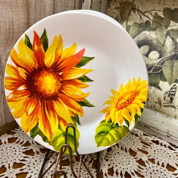 Royal Norfolk Sunflower Dinner Plates - Set of 4 - Stoneware Dinner Plates - Picture 2 of 7